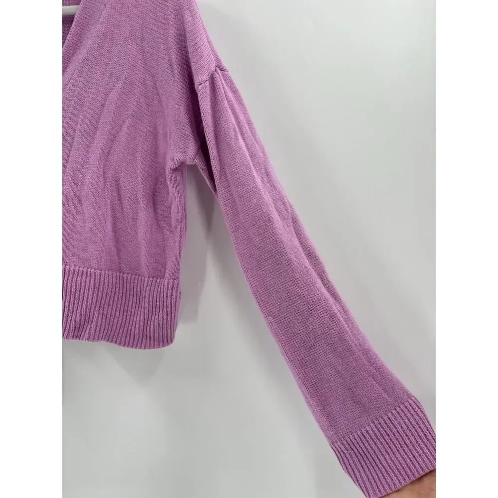 Abound Cardigan Sweater Womens Small Purple Buttons Knit 100% Cotton Stretch